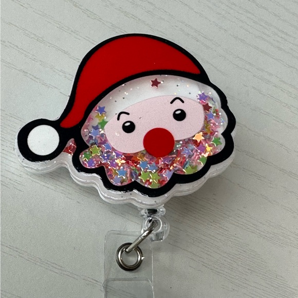 Christmas Badge Reel Santa Shaker Glitter Holiday - Picture 8 of 8